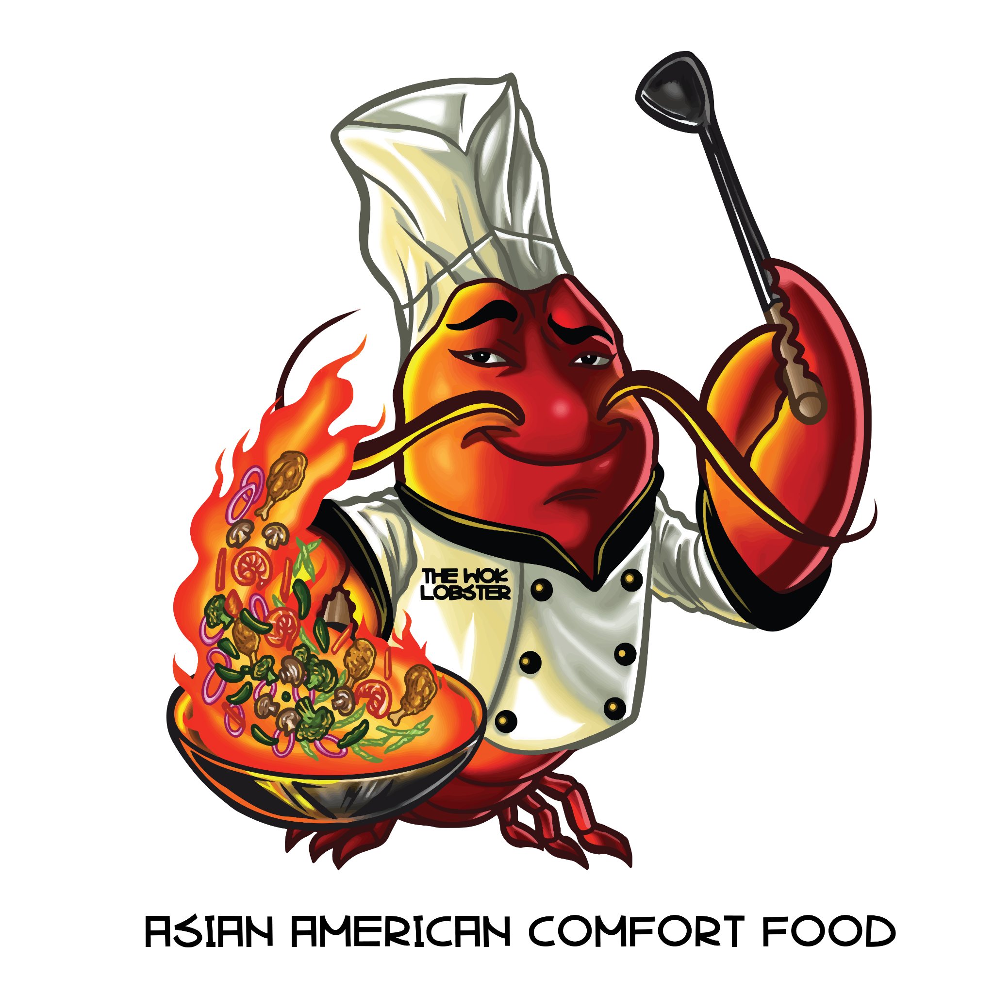 The Wok Lobster company mascot logo